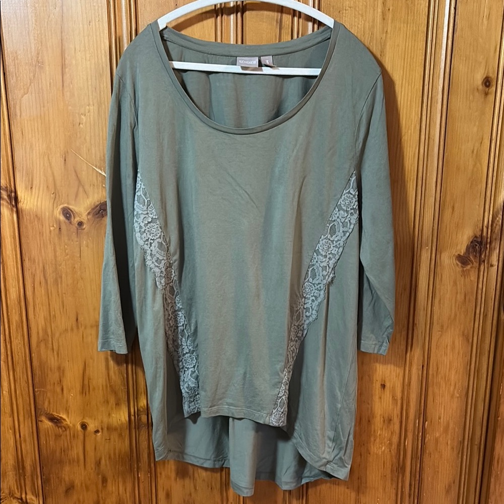 Chico's Green 3/4 Sleeve Blouse with Lace Detail - Size 3 (XL)